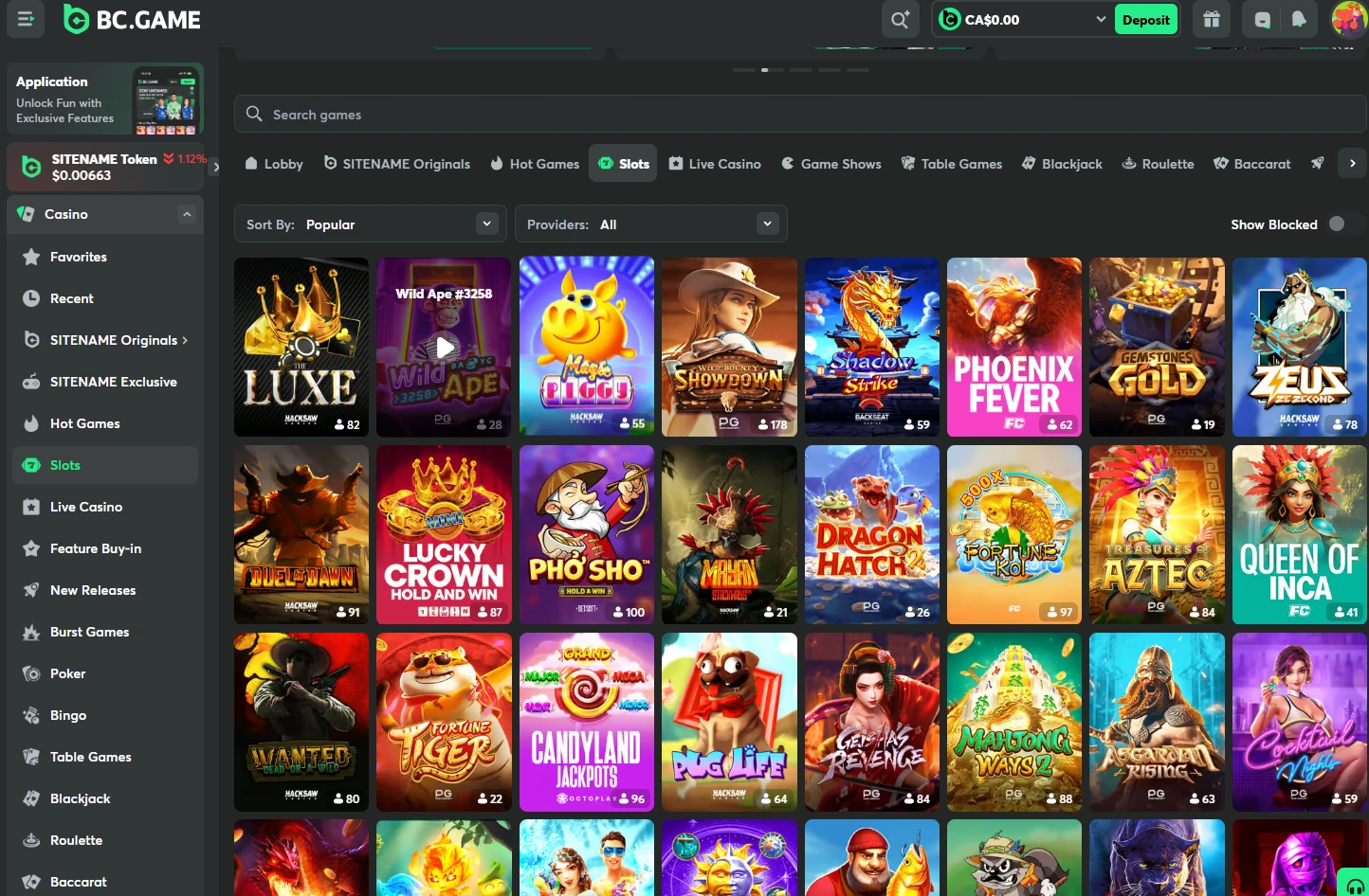 BC.Game Casino Games Library Desktop