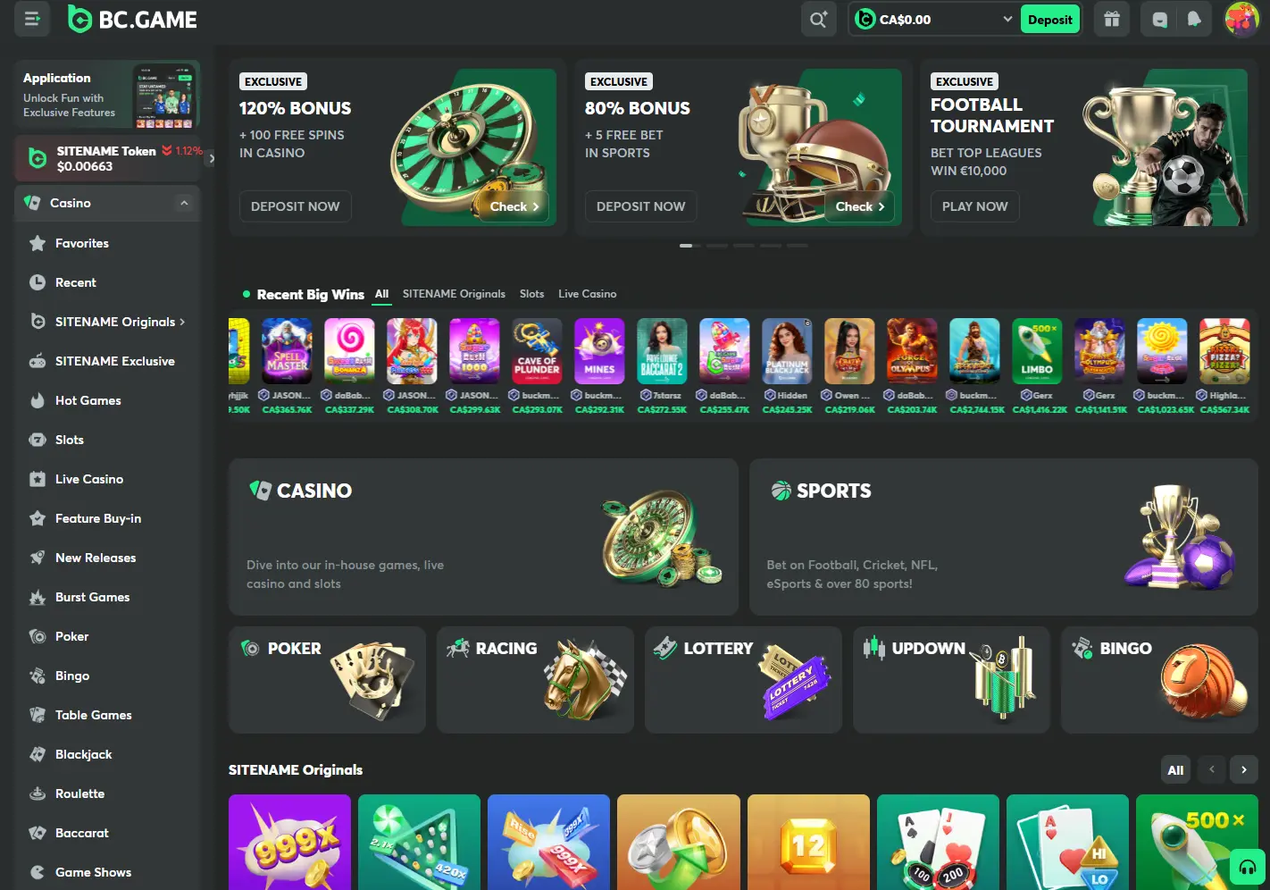 BC.Game Casino Homepage Desktop